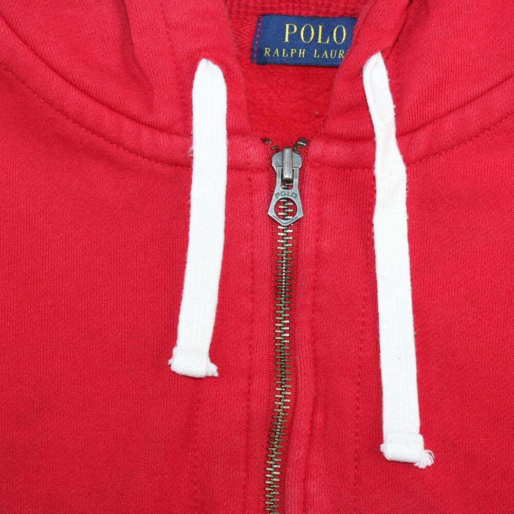 Polo Ralph Lauren 2XL Red Full Zip Distressed Hoodie Sweatshirt Blue Pony - Picture 6 of 14